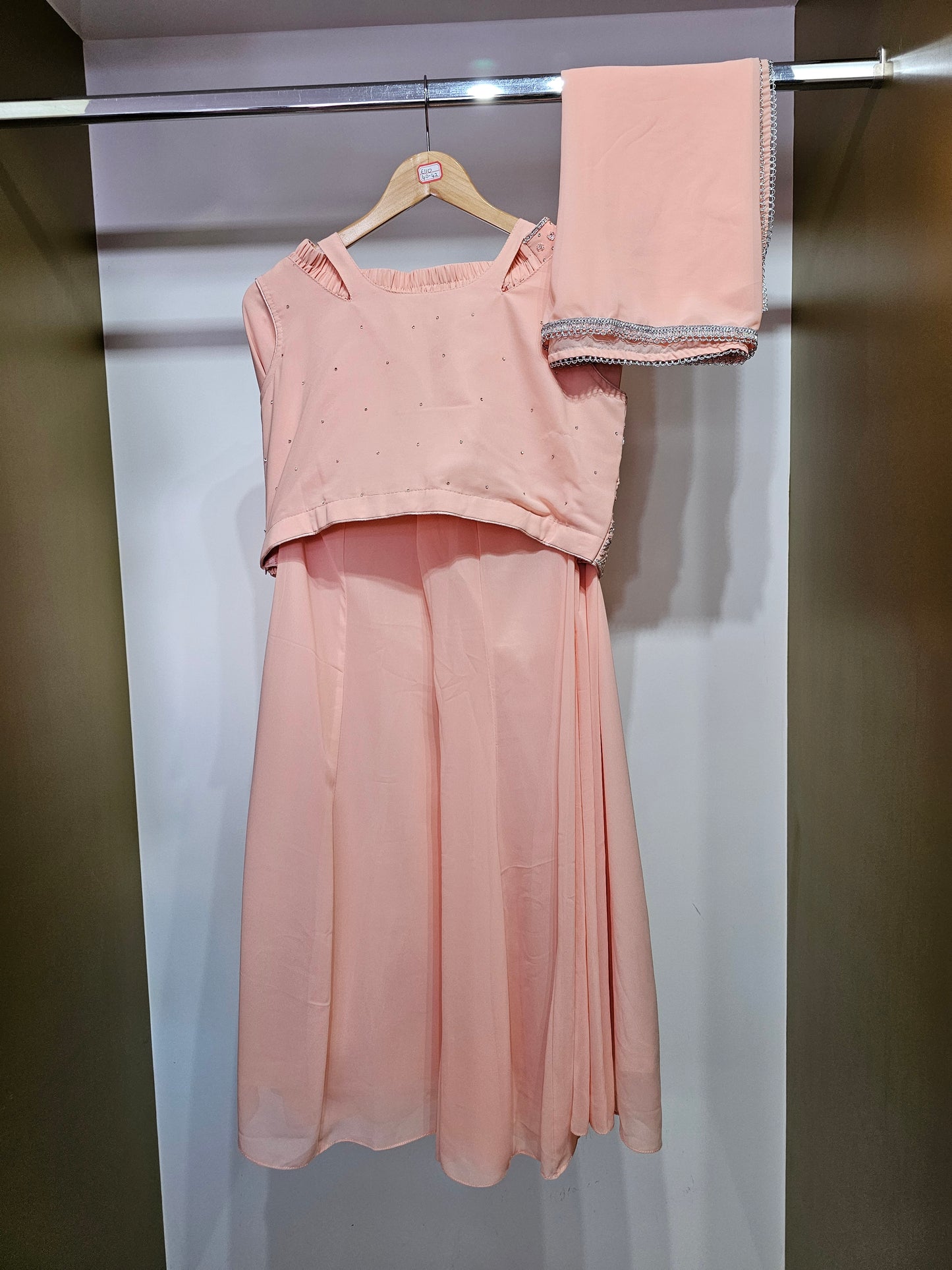 Peach Perfection: Elegant Palazzo & Diamante Top Set