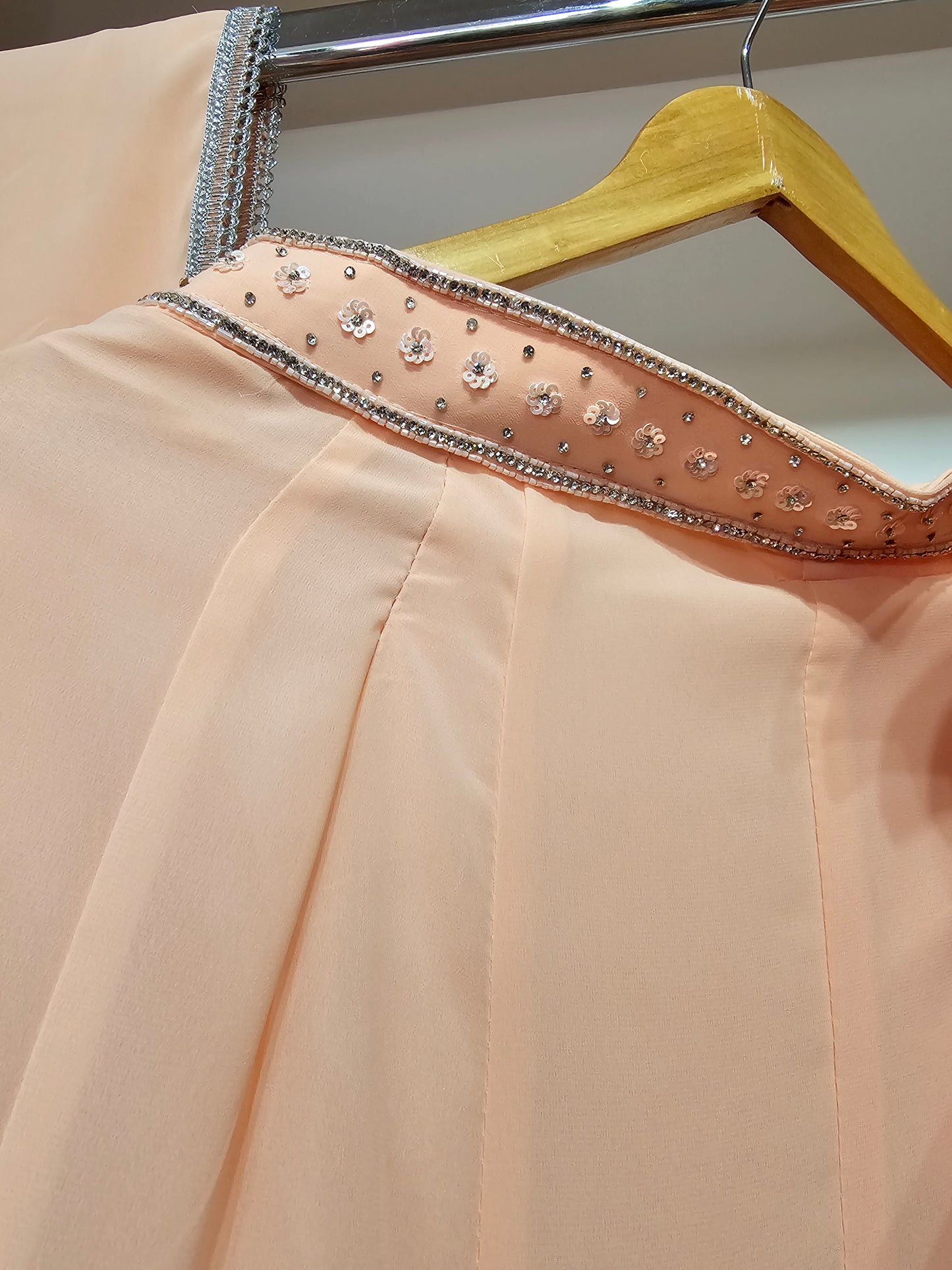 Peach Perfection: Elegant Palazzo & Diamante Top Set