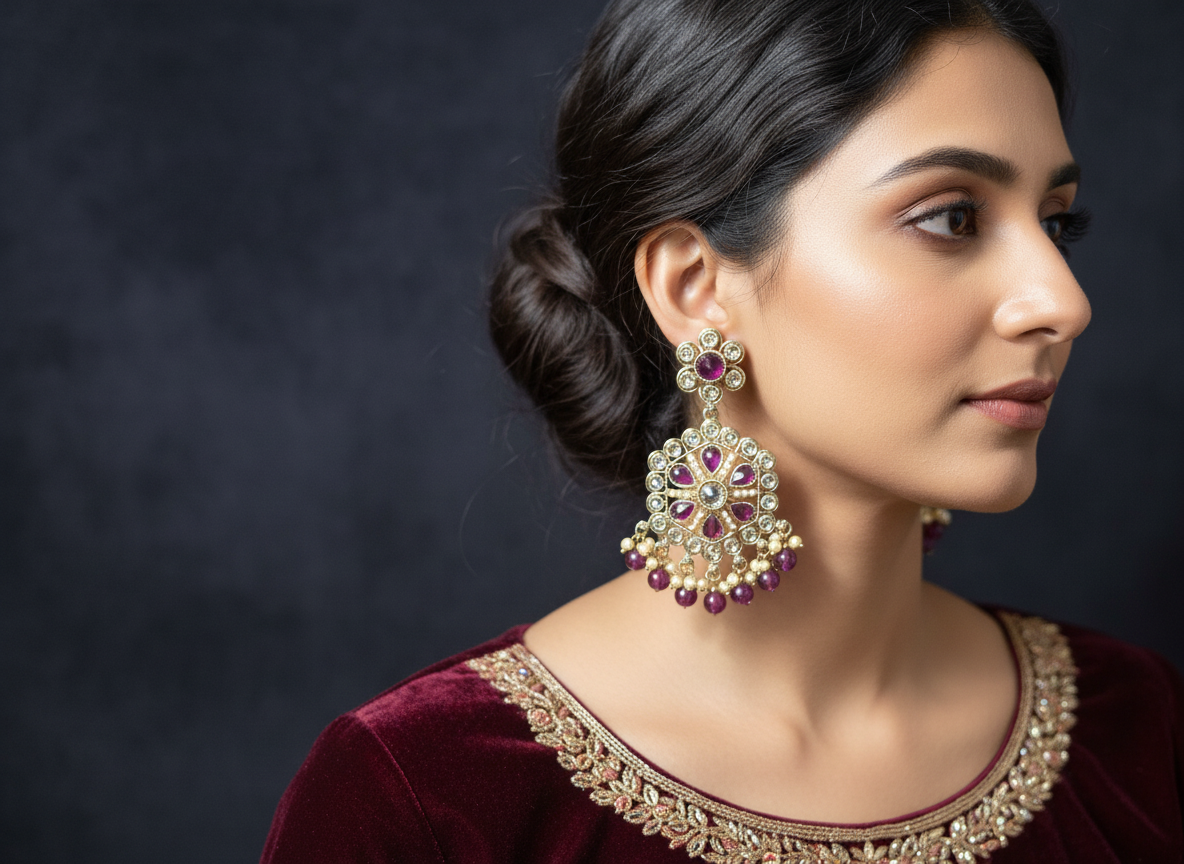Elegant Gold-Plated Traditional Earrings with Pink and Pearl Accents
