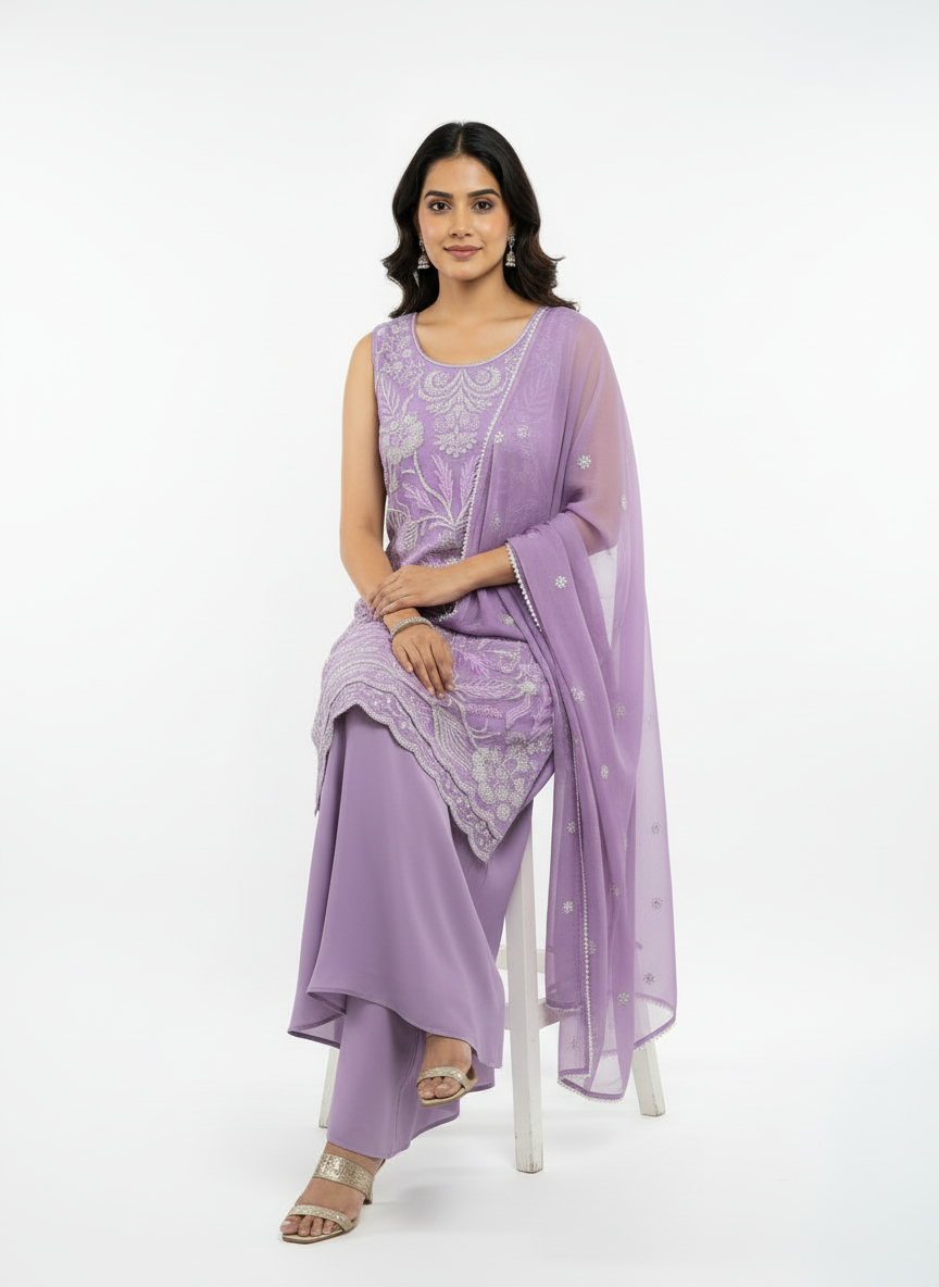 Elegant Lavender Embroidered Plazo Suit – Premium Festive & Party Wear