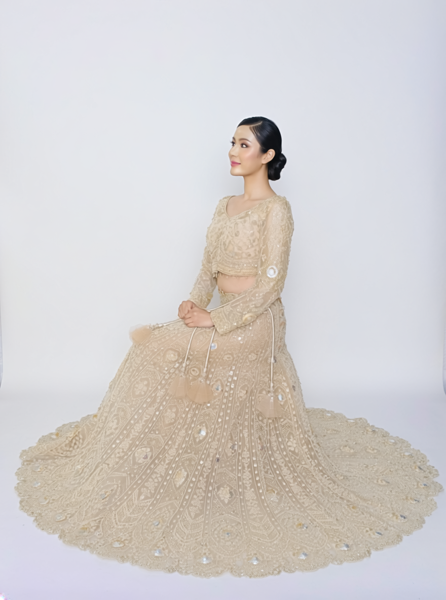 Luxury Champagne Gold Embroidered Lehenga Set