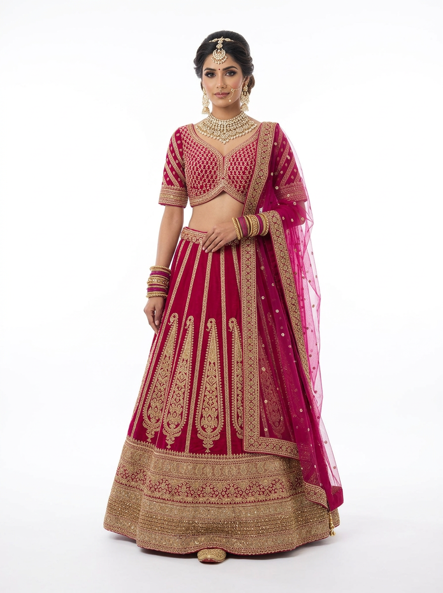 Elegant Pink Bridal Lehenga with Rich Golden Embroidery