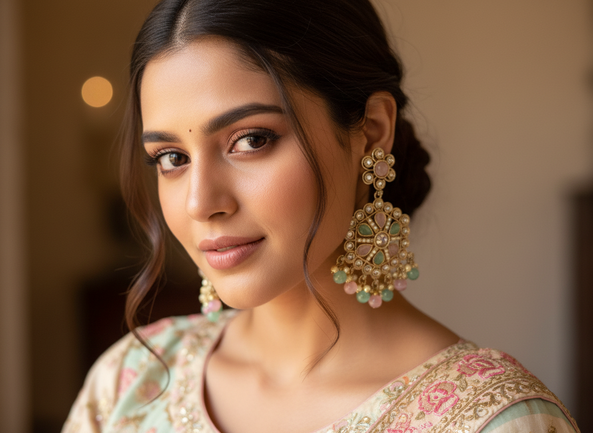 Elegant Traditional Kundan Earrings with Pearl and Bead Accents