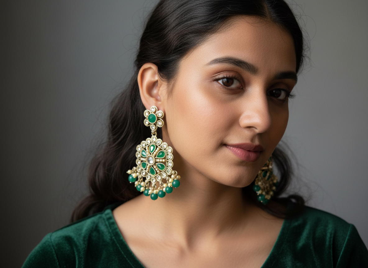 Elegant Traditional Green and Pearl Earrings