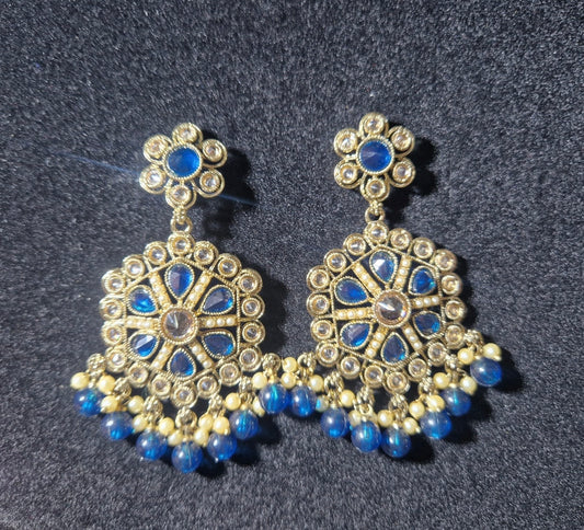 Elegant Blue & Gold Traditional Dangle Earrings