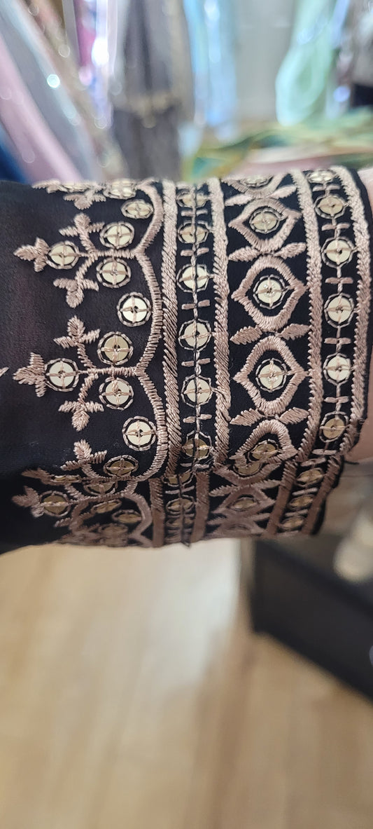 Black and Gold Embroidered Anarkali Gown Set with Dupatta – Festive & Wedding Wear