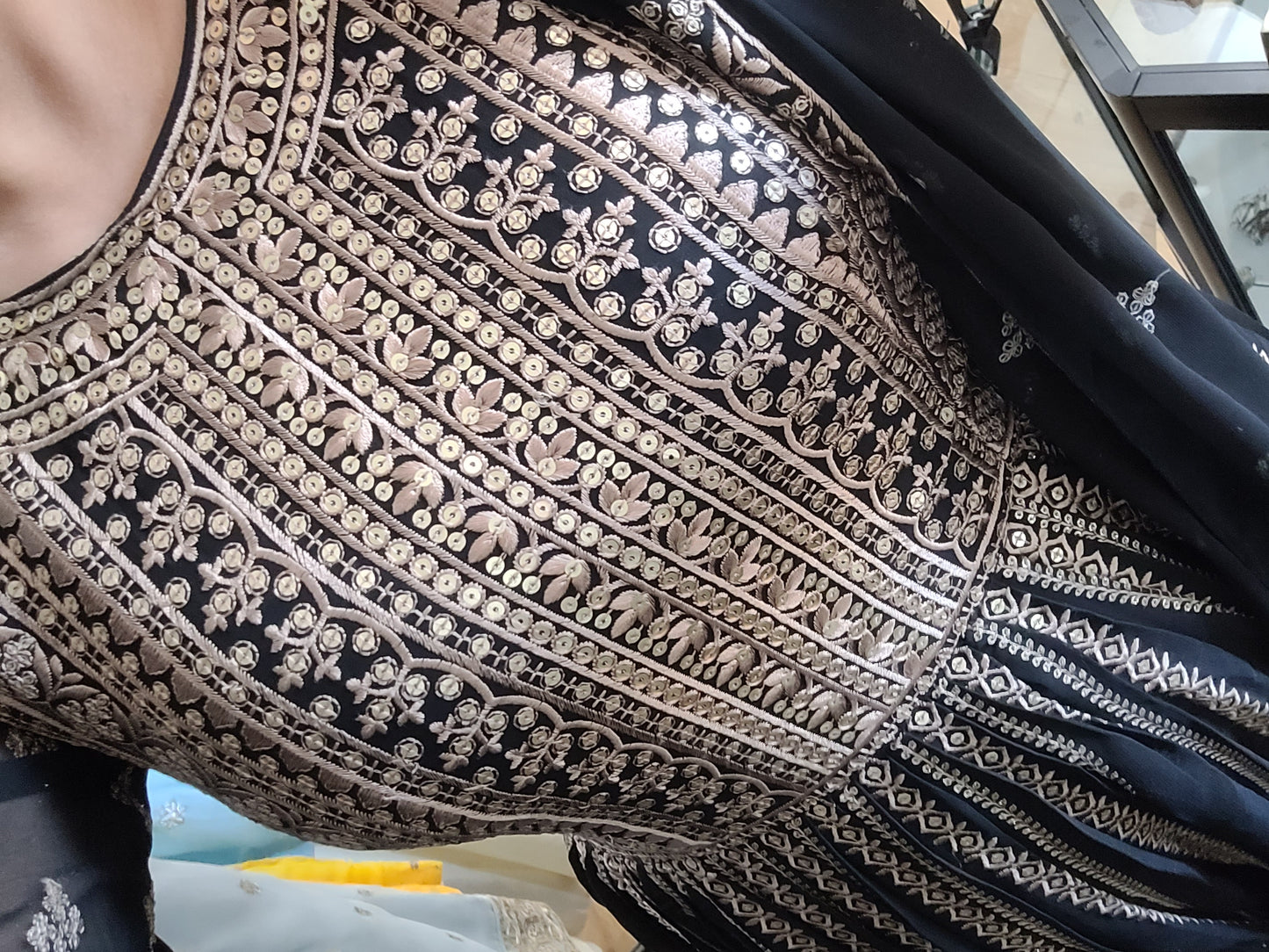 Black and Gold Embroidered Anarkali Gown Set with Dupatta – Festive & Wedding Wear