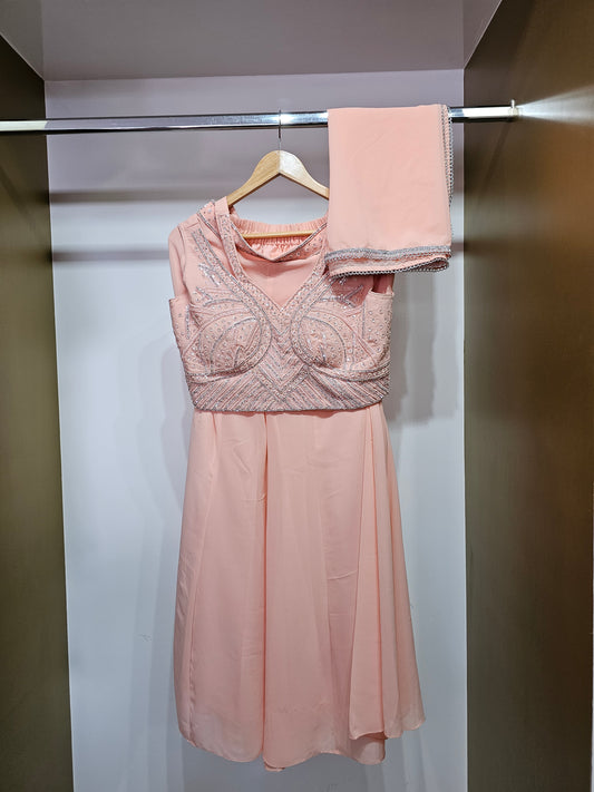 Peach Perfection: Elegant Palazzo & Diamante Top Set