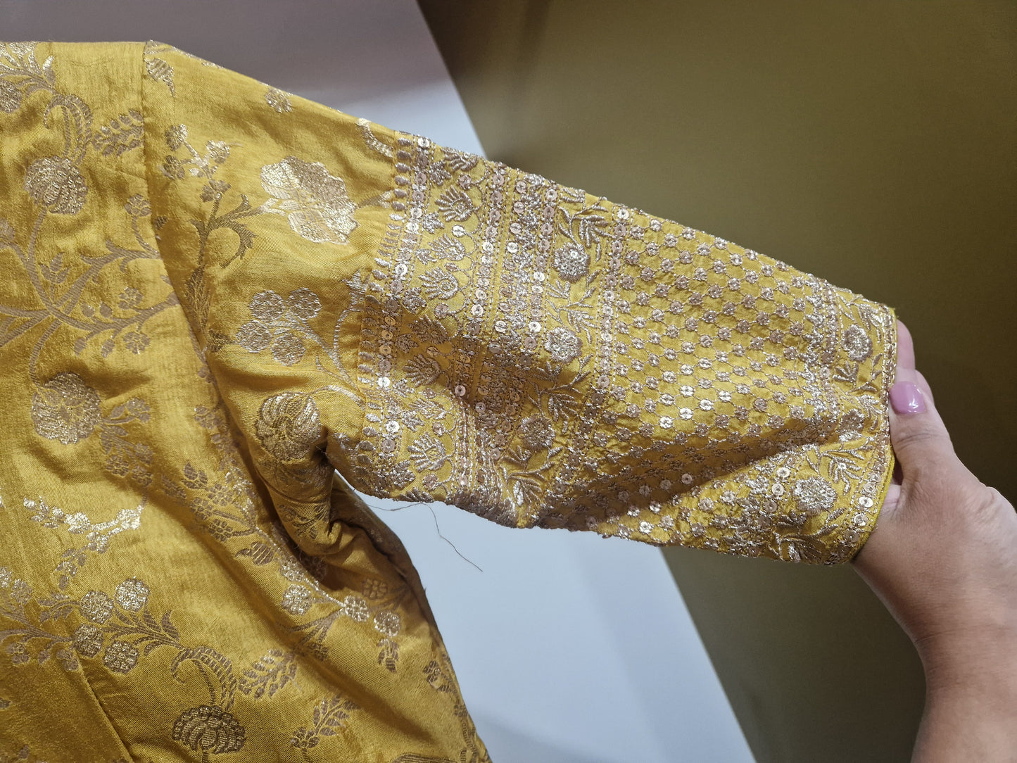 Mustard Brocade Suit Set – With Dupatta & Plazo| Elegant Festive Wear