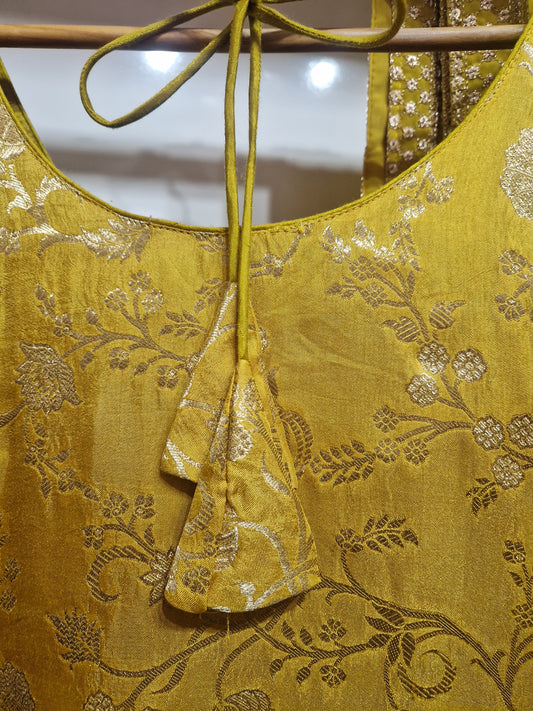 Mustard Brocade Suit Set – With Dupatta & Plazo| Elegant Festive Wear