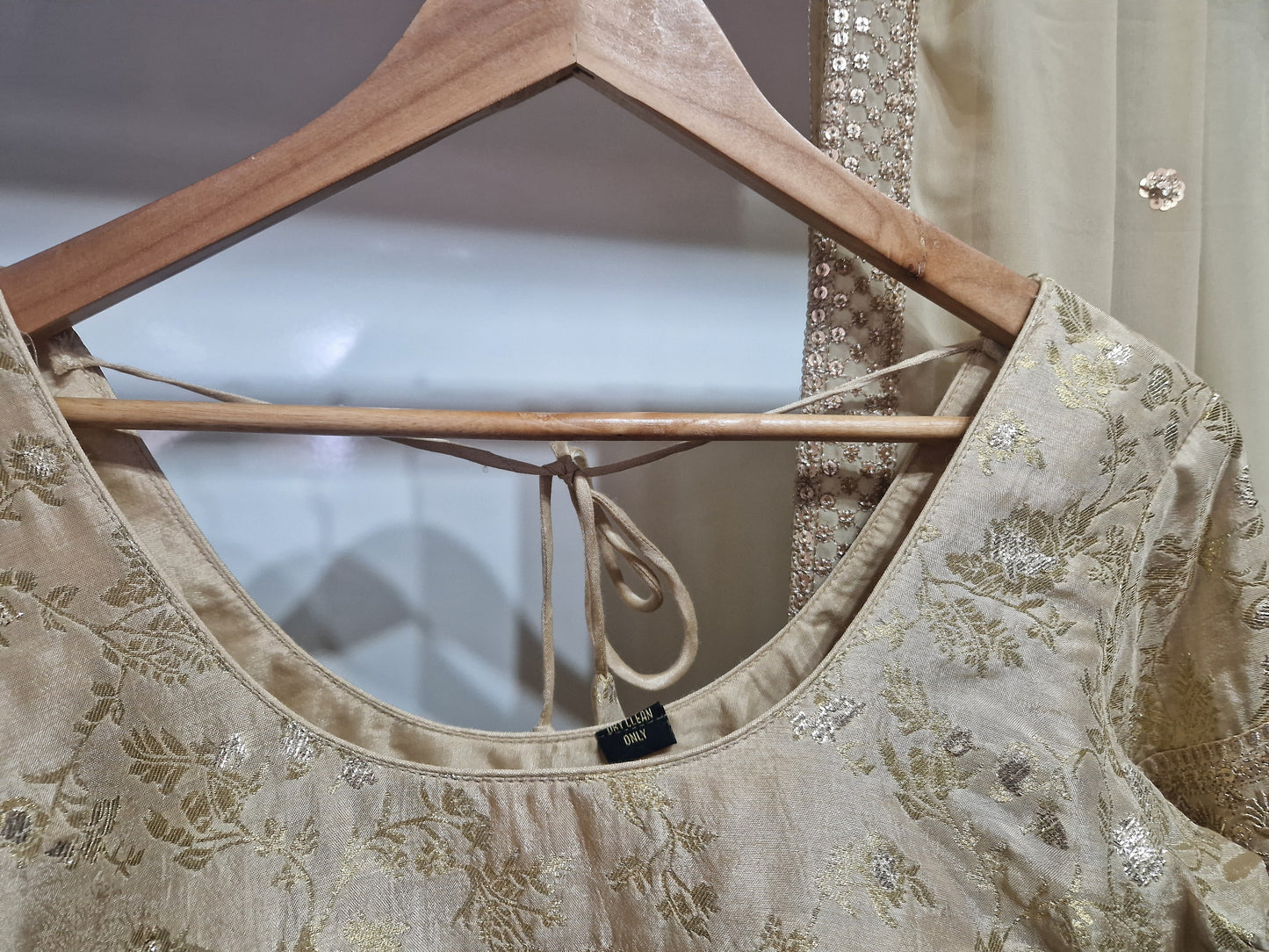 Champagne Gold Brocade Suit Set – With Dupatta & Plazo| Elegant Festive Wear