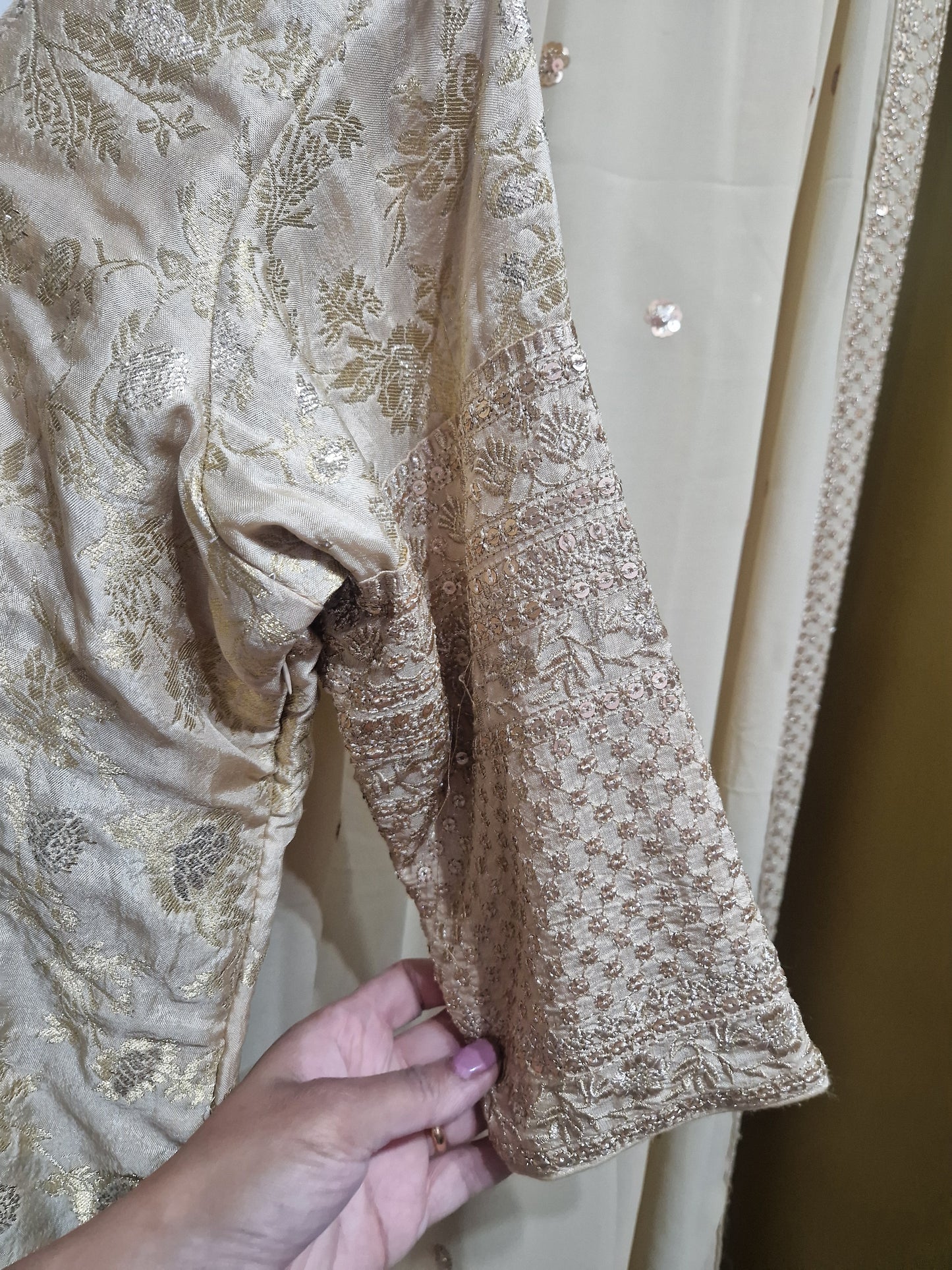 Champagne Gold Brocade Suit Set – With Dupatta & Plazo| Elegant Festive Wear