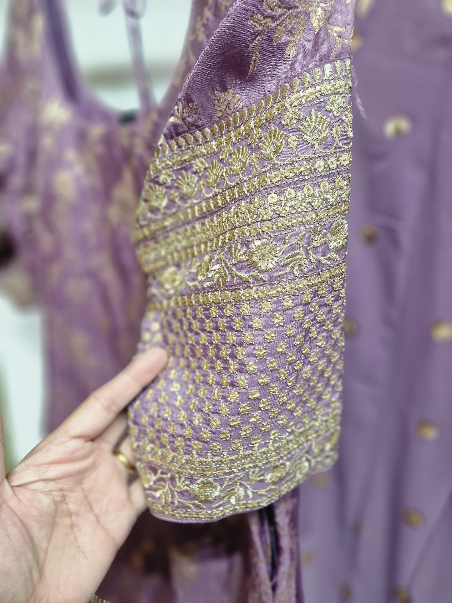 Soft Lilak Brocade Suit Set – With Dupatta & Plazo| Elegant Festive Wear