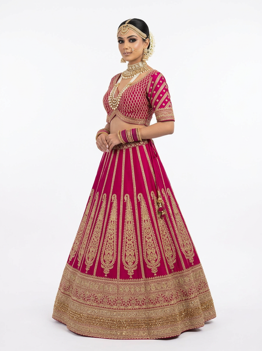 Elegant Pink Bridal Lehenga with Rich Golden Embroidery