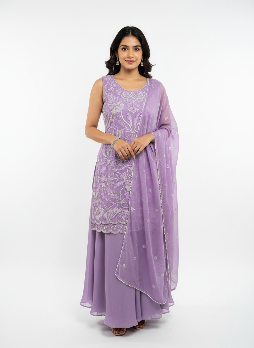 Elegant Lavender Embroidered Plazo Suit – Premium Festive & Party Wear