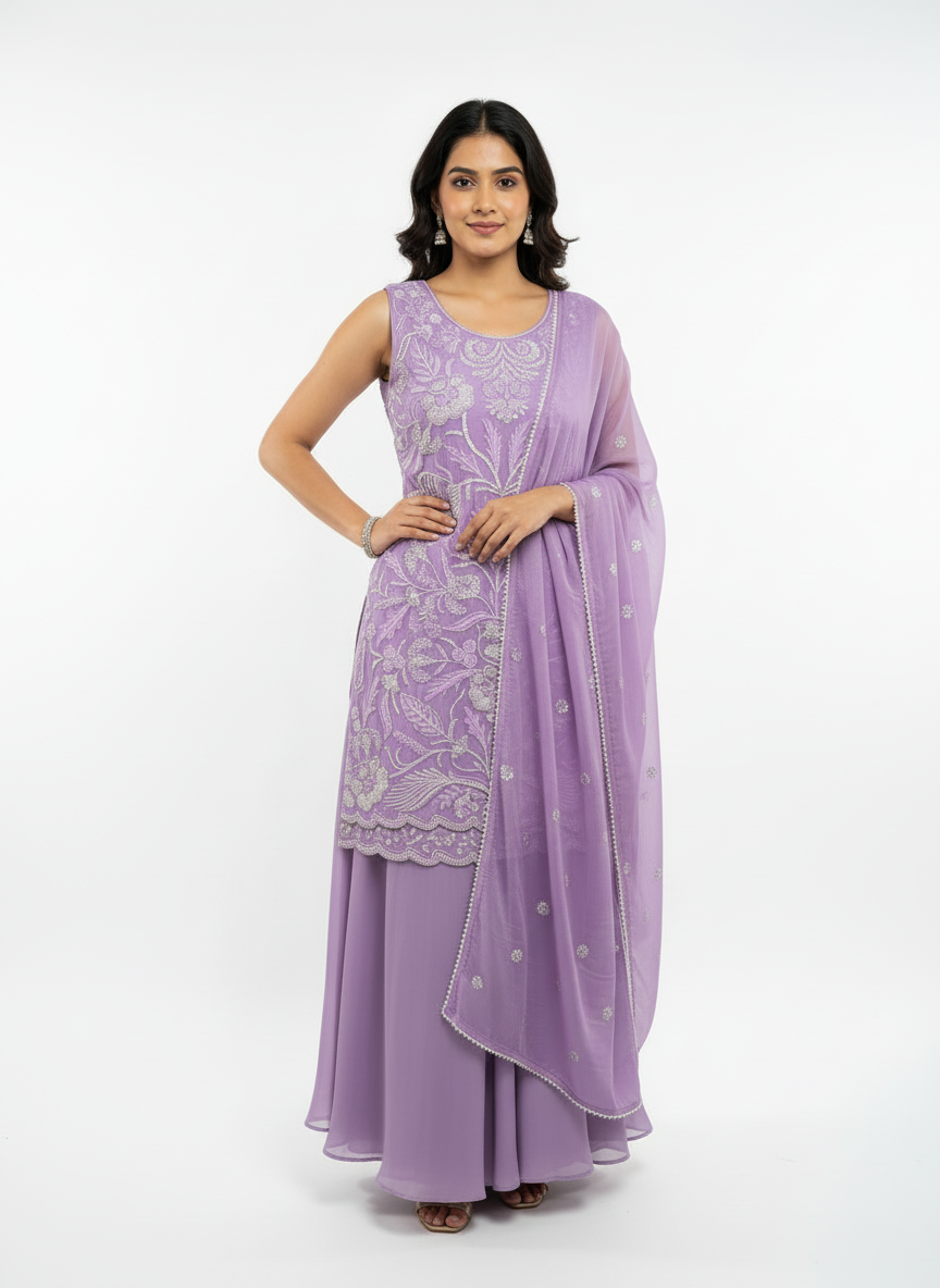 Elegant Lavender Embroidered Plazo Suit – Premium Festive & Party Wear