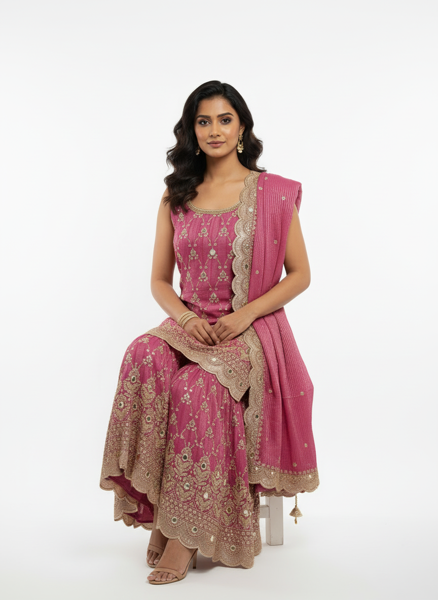 Pink Embroidered Palazzo Suit – Graceful, Festive & Absolutely Stunning