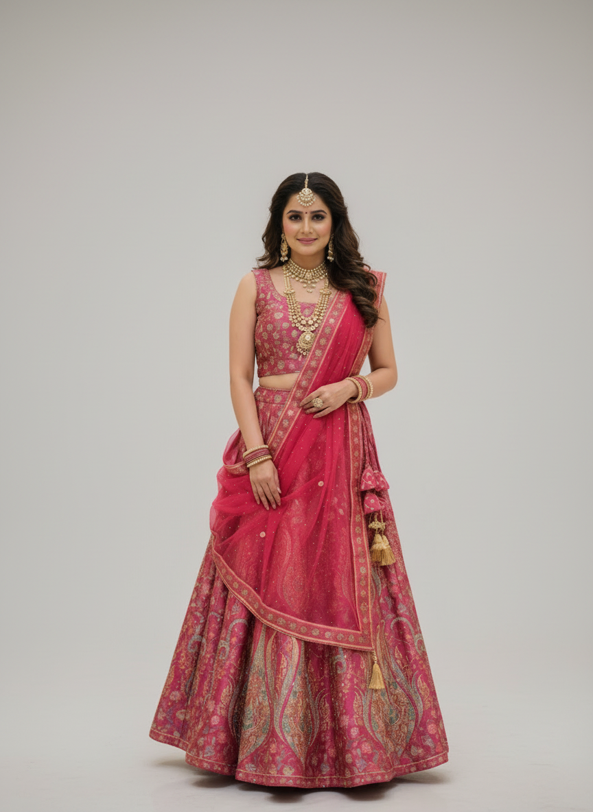 Royal Pink Embroidered Lehenga Set – A Perfect Blend of Elegance & Festive Glamour