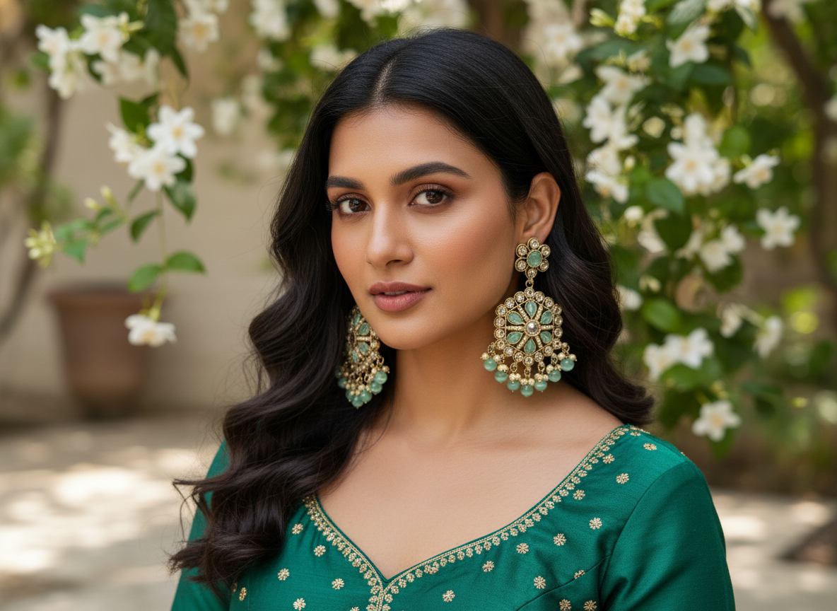 Mint Green & Gold Traditional Kundan Dangle Earrings