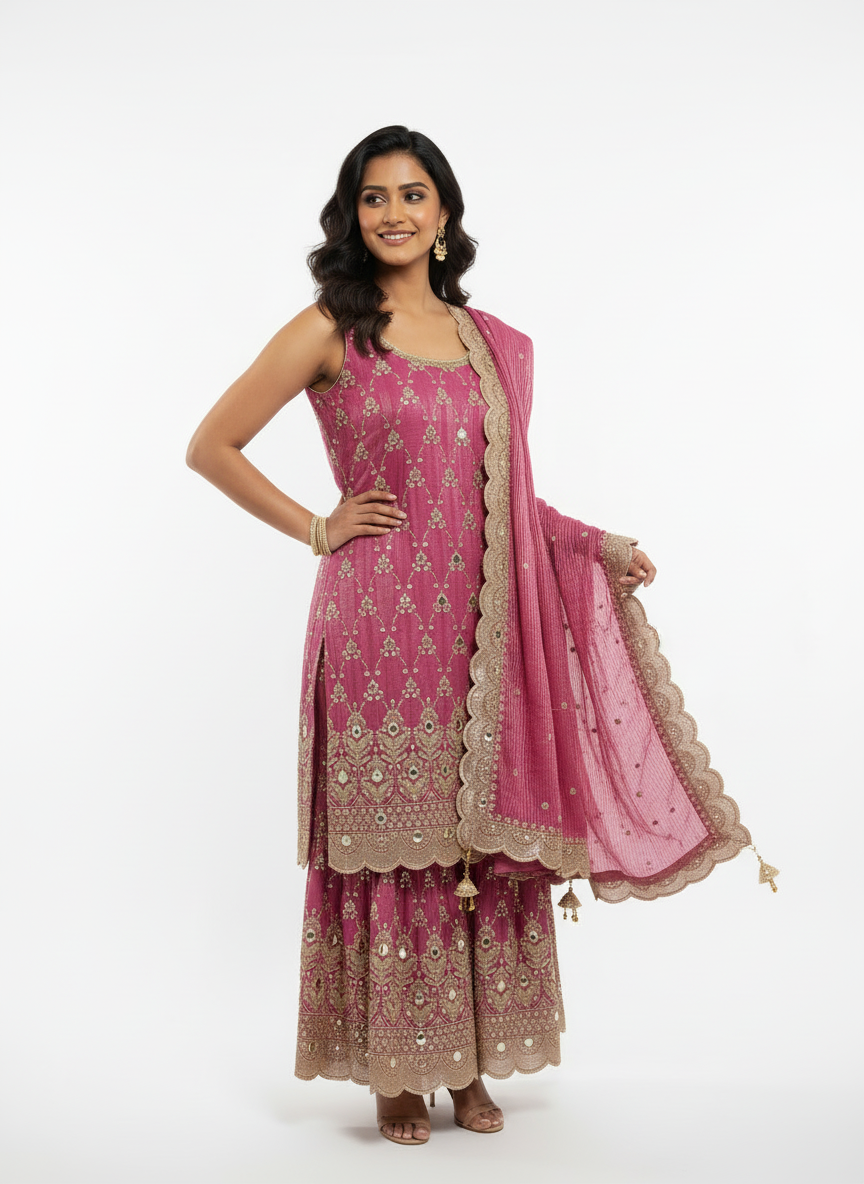 Pink Embroidered Palazzo Suit – Graceful, Festive & Absolutely Stunning