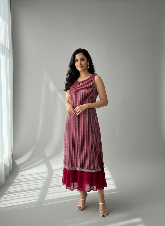 Elegant Wine Pink Plazo Suit – Premium Party & Festive Wear