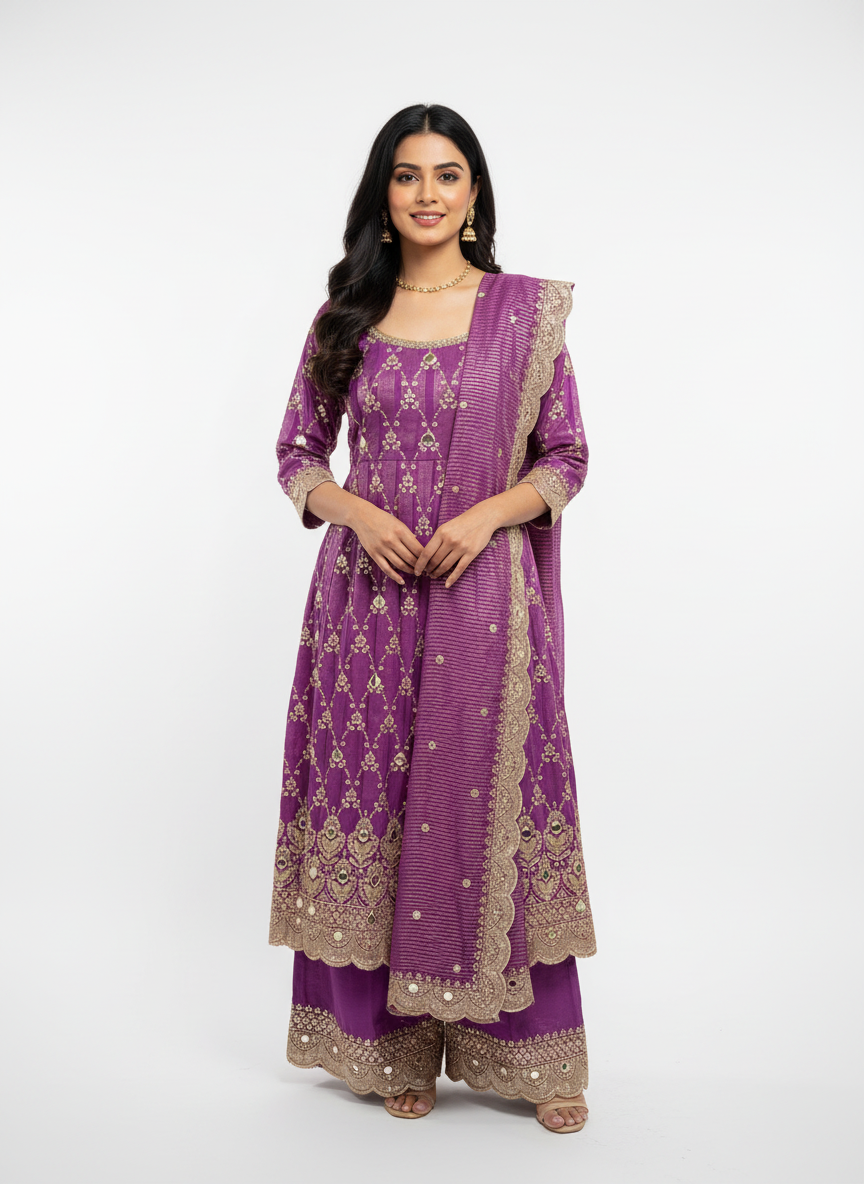 Elegant Purple Embroidered Anarkali Set – A Perfect Blend of Tradition & Luxury