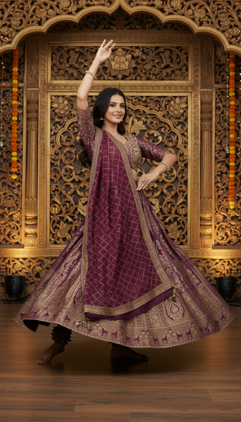Exquisite Banarasi Silk Lehenga in Royal Plum & Gold