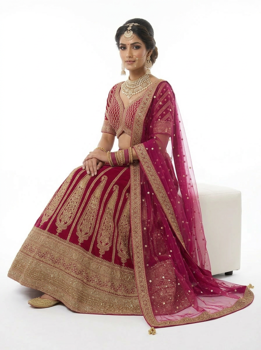 Elegant Pink Bridal Lehenga with Rich Golden Embroidery