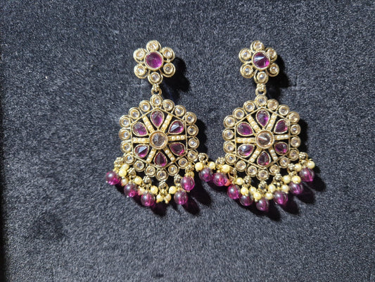 Elegant Gold-Plated Traditional Earrings with Pink and Pearl Accents