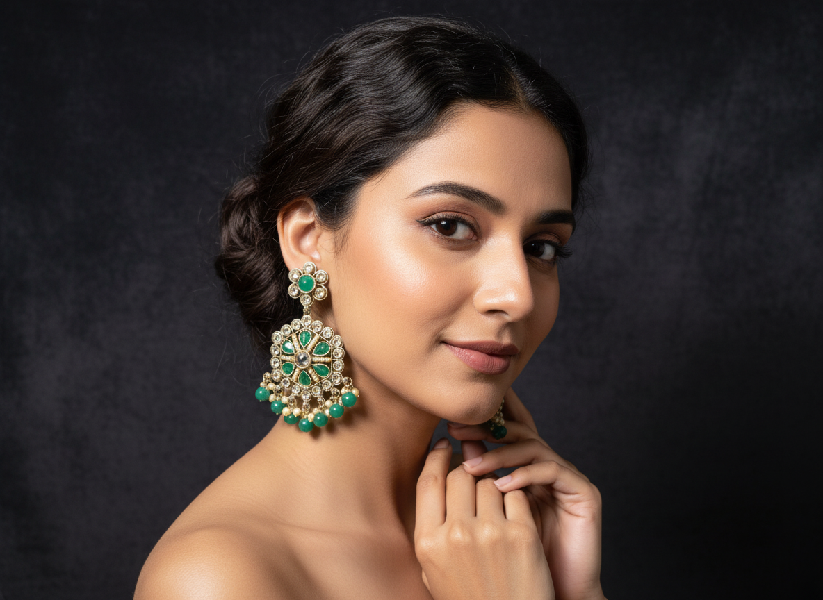 Elegant Traditional Green and Pearl Earrings