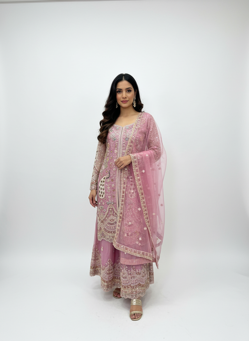 Elegant Pink Embroidered Plazo Suit – Premium Festive Wear