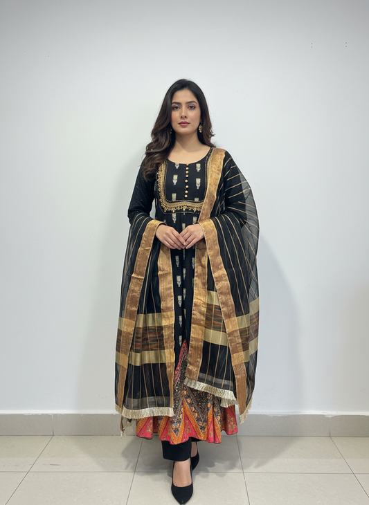 Exquisite Black & Gold Embroidered Pajama Suit with Statement Dupatta