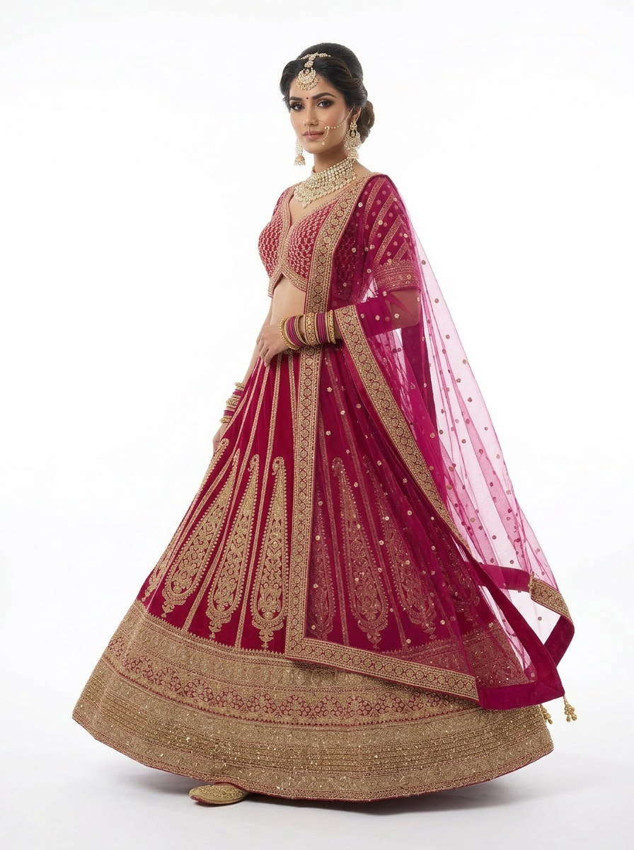 Elegant Pink Bridal Lehenga with Rich Golden Embroidery