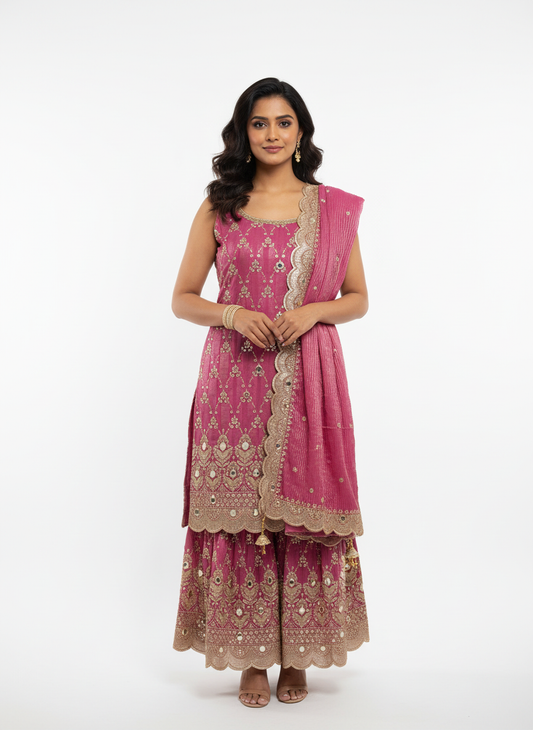 Pink Embroidered Palazzo Suit – Graceful, Festive & Absolutely Stunning