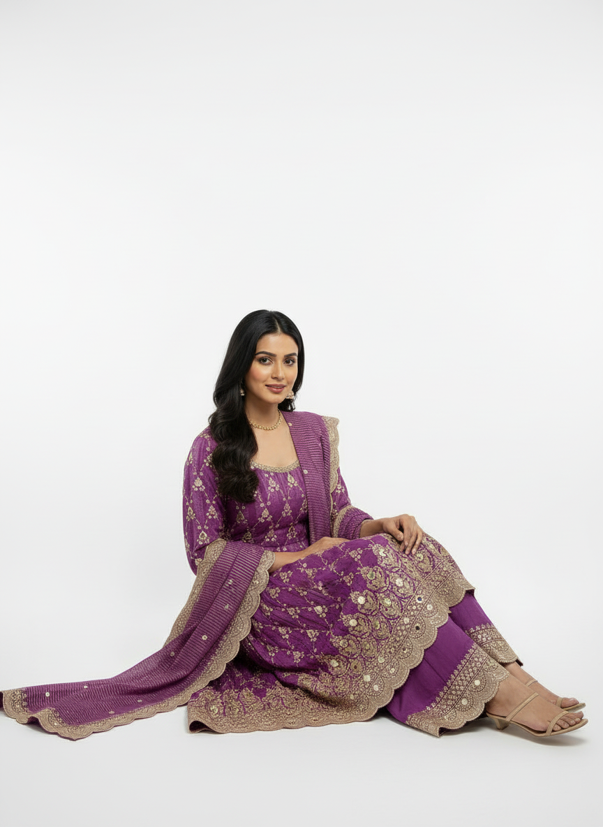 Elegant Purple Embroidered Anarkali Set – A Perfect Blend of Tradition & Luxury