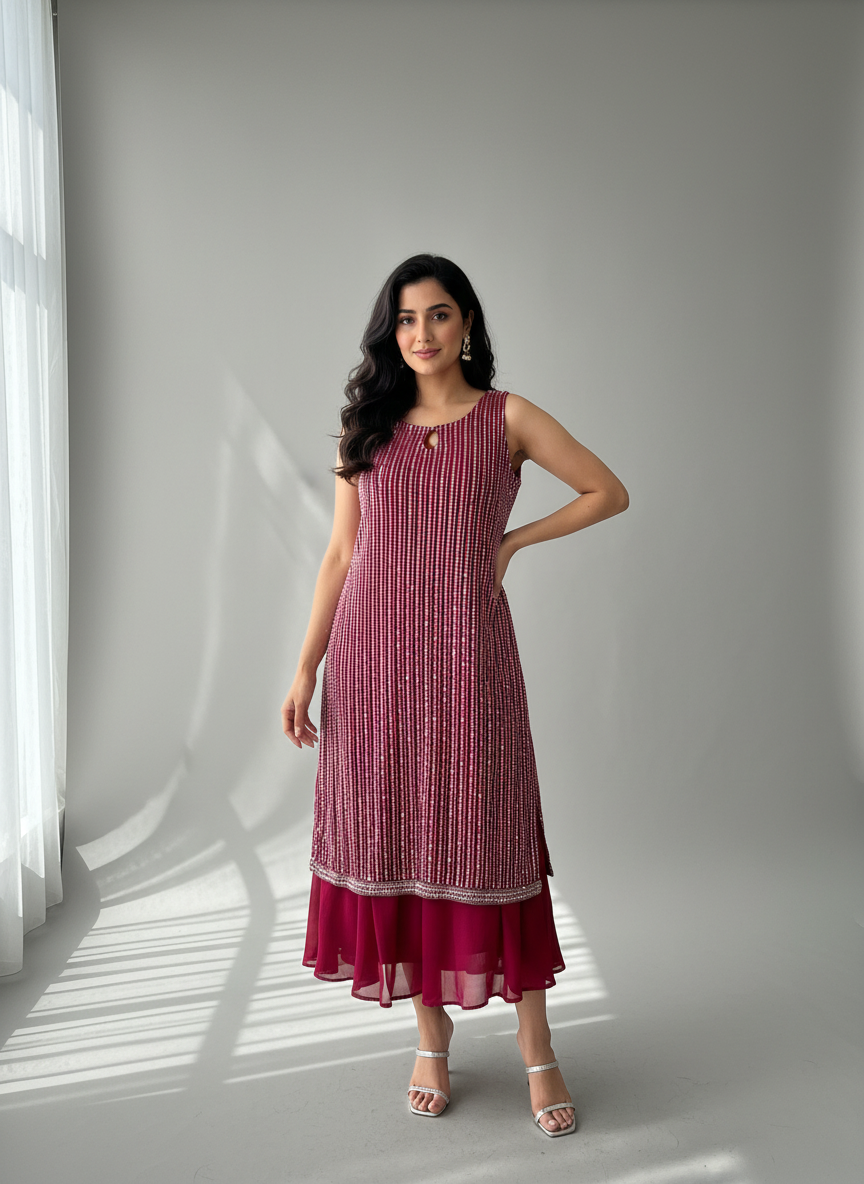 Elegant Wine Pink Plazo Suit – Premium Party & Festive Wear